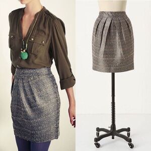 Anthro Tabitha Avant Metallic Tweed Pleated Skirt